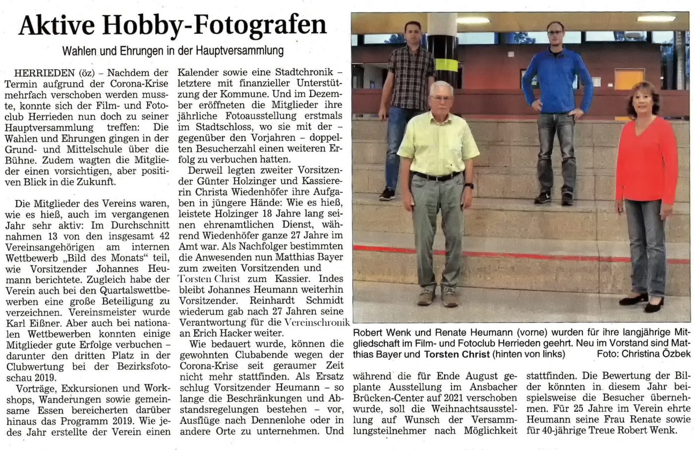 Zeitungsbericht aus der FLZ zur Jahreshauptversammlung 2020
