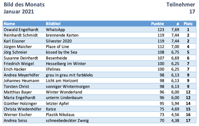 Ergebnisse Bild des Monats 01 2021