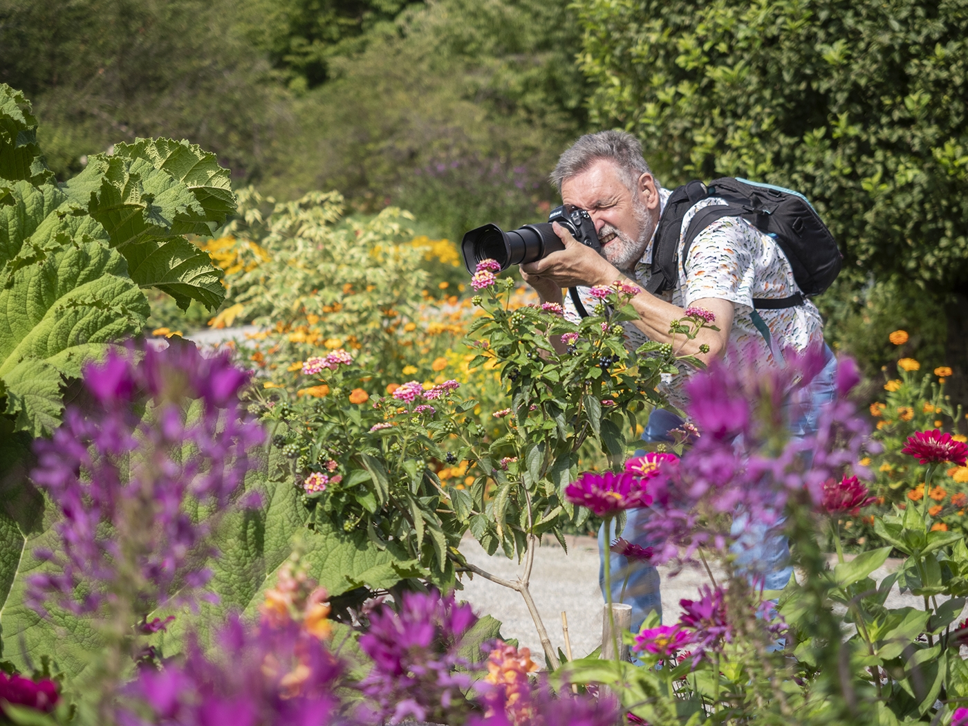Hannes fokussiert Blüten - Foto: Oswald Engelhardt