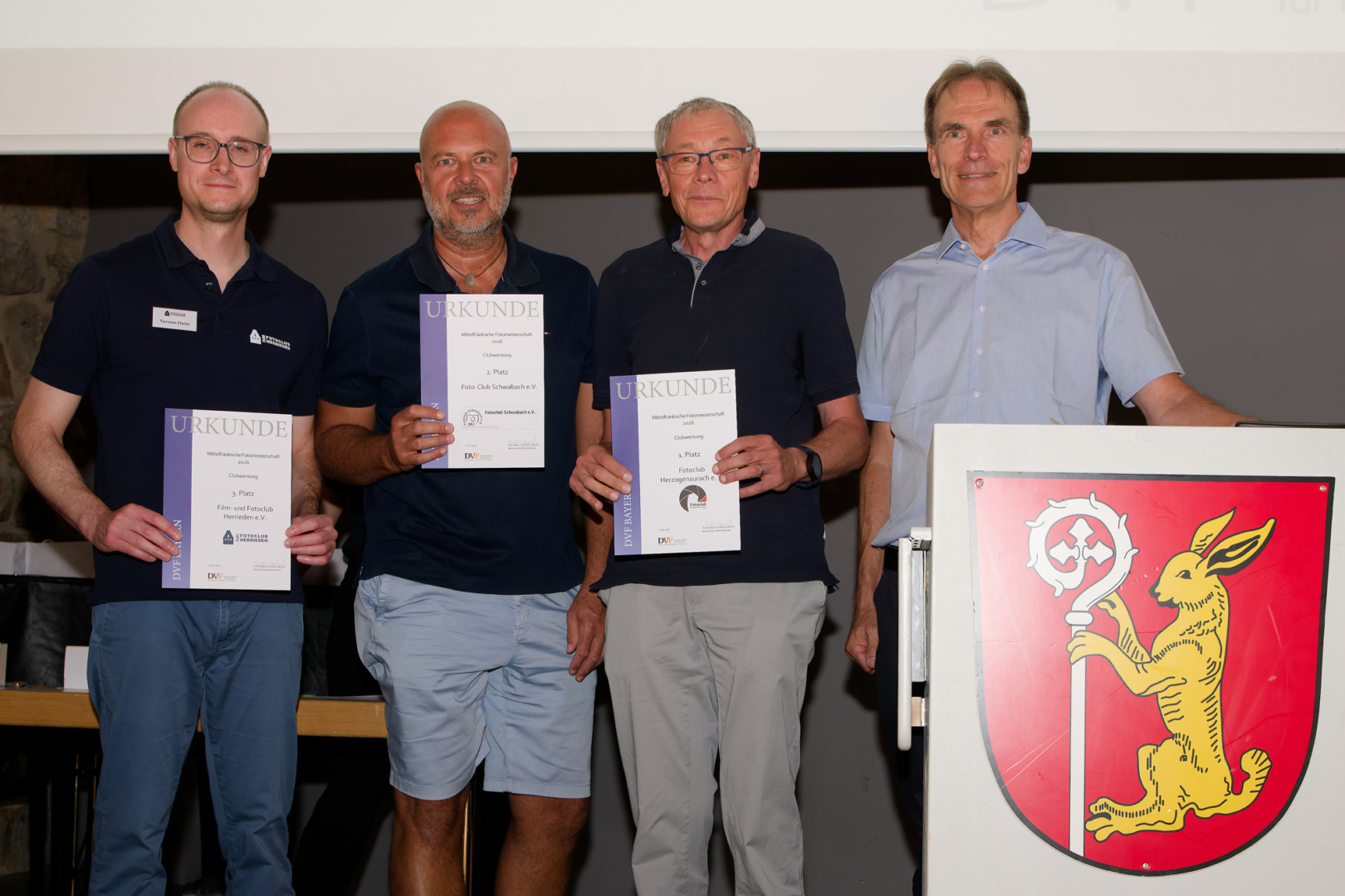 Urkunden für die Erstplatzierten in der Clubwertung zur Mittelfränkischen Fotomeisterschaft 2026